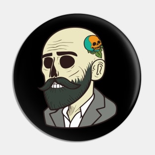 Classic Cartoon 1920 Bearded Skull Pin