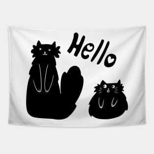 "Hello" Black Cats Tapestry