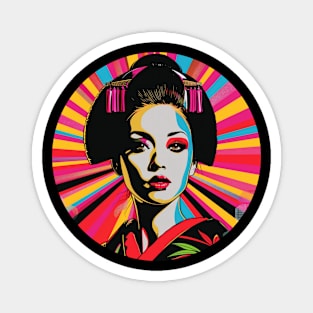 Geisha Pop Art Japanese Woman Round Design Magnet