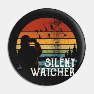 Silent Watcher Vintage Sunset Birdwatching Pin