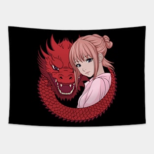 Anime Girl with Dragon Tapestry
