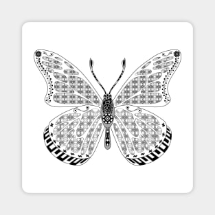 white mandala in zen butterfly ecopop pattern Magnet