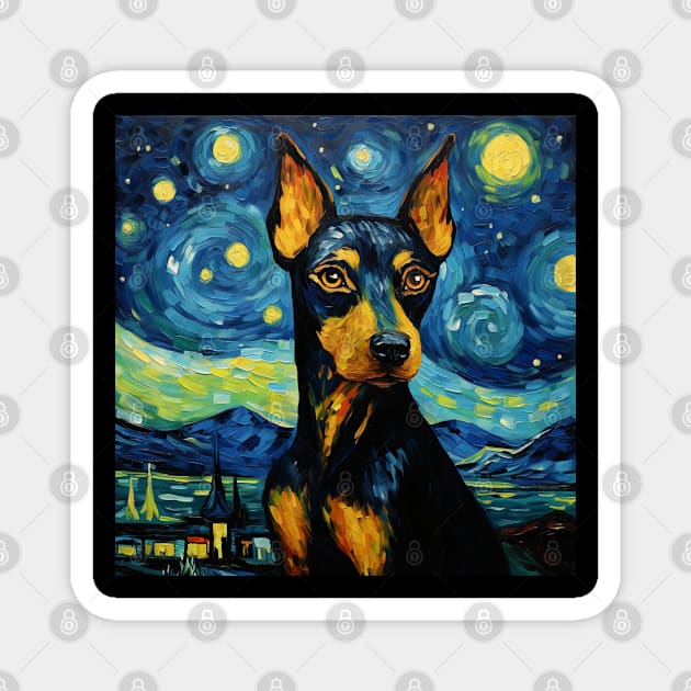 German Pinscher portrait in Van Gogh Starry Night style Magnet by NatashaCuteShop