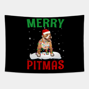 Merry Pitmas Pit bull Funny Christmas Tapestry