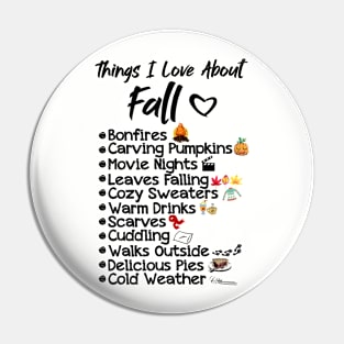 Things I Love about Fall Happy Halloween Gift Pin