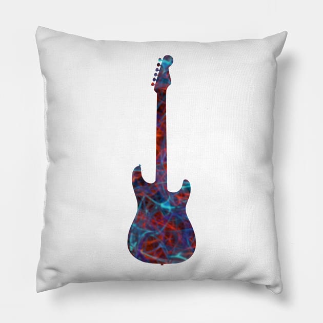 Blue on Red Flame Guitar Silhouette Pillow by gkillerb