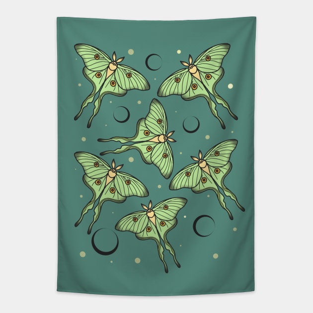 Luna moth design Tapestry by Lilielarts