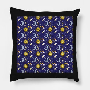 Space Celestial Sun Moon Night Sky Stars Astrological Pattern Pillow