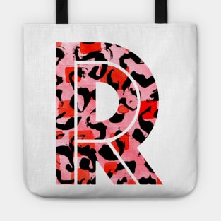 Abstract Letter R Watercolour Leopard Print Alphabet Red Tote