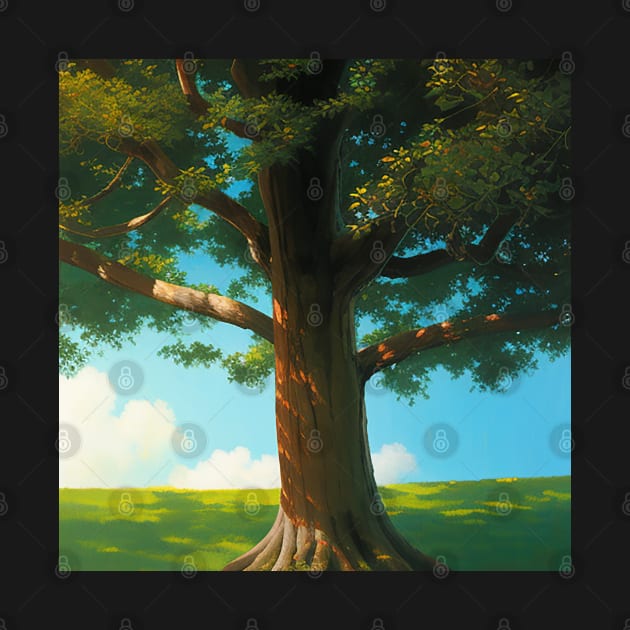 Oak Tree in a Serene Meadow by CursedContent