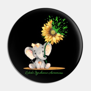 Kabuki Syndrome Awareness Cute Elephant Sunflower Lime Pin