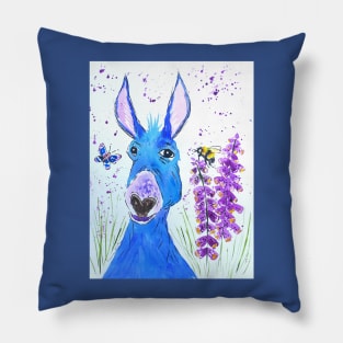 Silly Blue Donkey among Foxglove Pillow