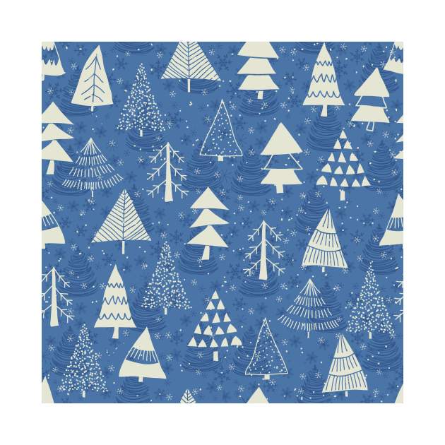 Christmas trees on blue by NataliiaKu