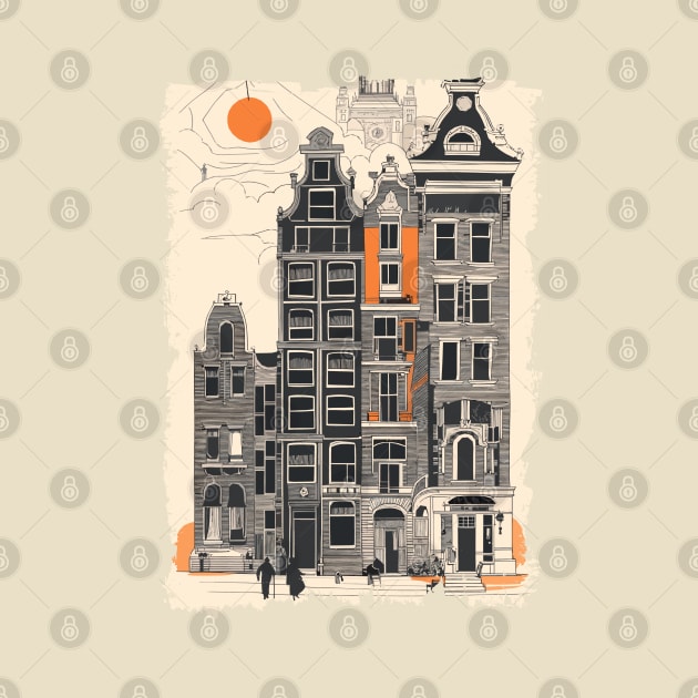 Amsterdam Holland Vintage Street Houses Travel Art by Naumovski