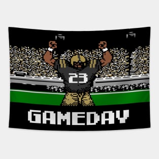 Black and Gold Football Gameday Retro 8 Bit Linebacker Tapestry