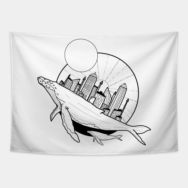 Whale city Tapestry by Swadeillustrations