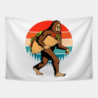 Bigfoot Carrying A Taco Retro Sunset Tapestry