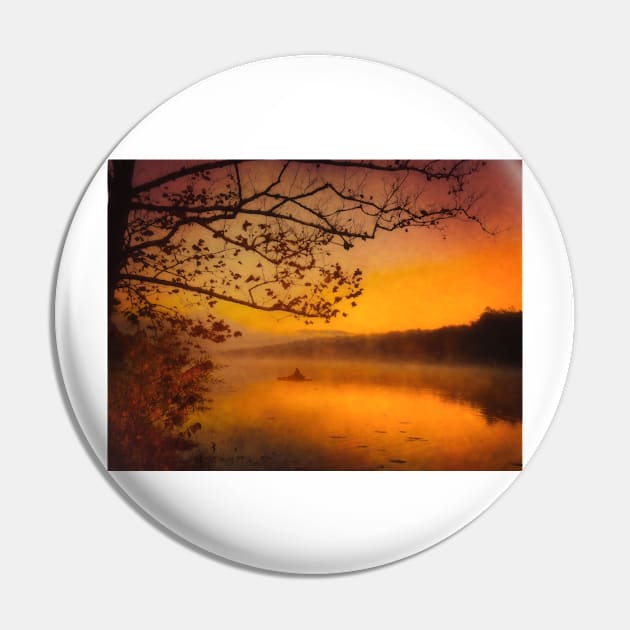 Foggy Sunrise Lake Going Fishing Pin by art64