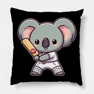 cute koala as a cricket player Pillow