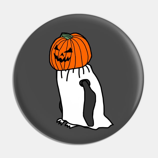 Penguin Wearing Halloween Horror Pumpkin Ghost Costume Pin by ellenhenryart