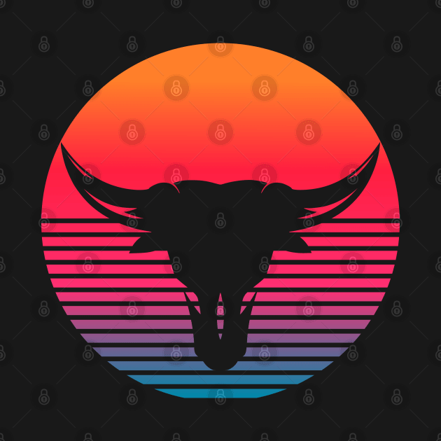 Bull head retro sunset by Geoji 