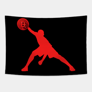 Bitcoin Basketball Player Red Tapestry