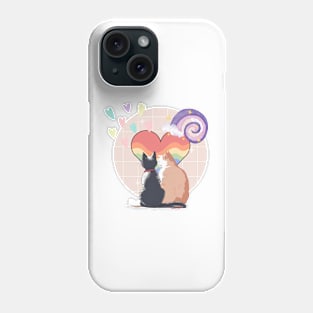 Couple cats and heart-shaped images in a soft watercolor atmosphere create a sweet mood. Phone Case