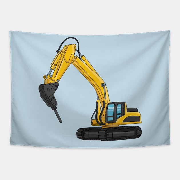 Breaker excavator cartoon illustration Tapestry by Cartoons of fun