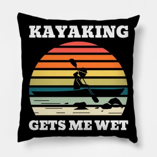 Kayaking Gets Me Wet Retro Sunset Pillow