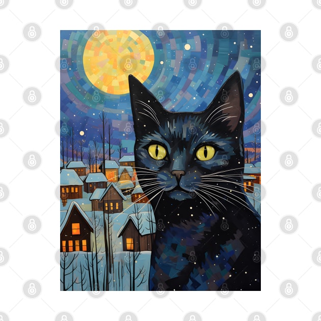 Black Cat Christmas Starry Night by VisionDesigner