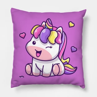 Cute Unicorn Sitting Cartoon Pillow