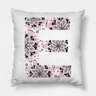 Dottillism Mandala Letter E Dark Pillow