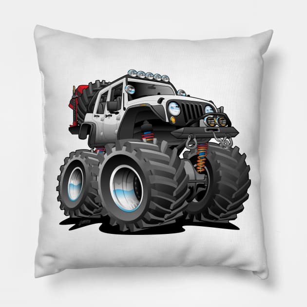 Off road 4x4 white jeeper cartoon Pillow by hobrath