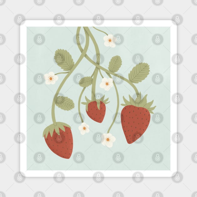 Strawberries Magnet by Happy Mouse Studio