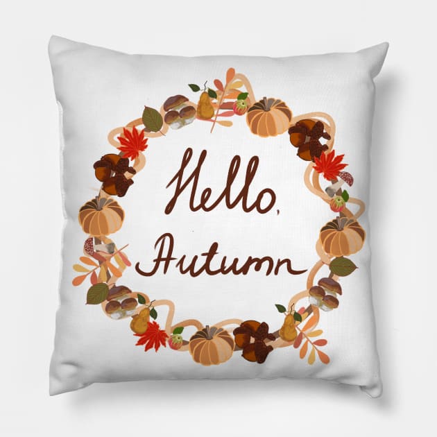 Hello autumn design fall Pillow by Nastya Li