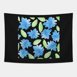 pattern with abstract watercolor blue flowers and leaves Tapestry