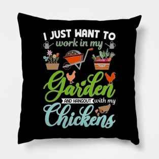 Garden And Chickens Funny Gardener Gardening Chicken Farmer Pillow