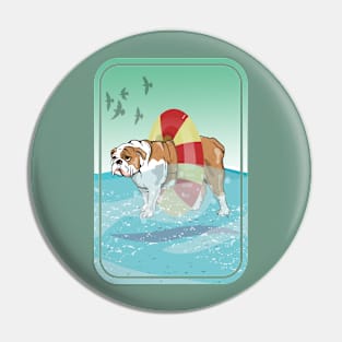 British bulldog swimming in the ocean Pin