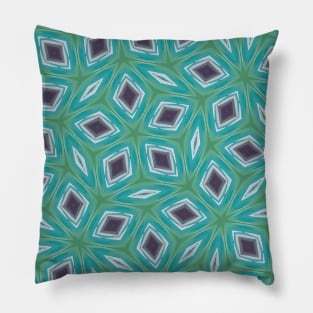 Teal, Green and Dark Gray Star Shaped Pattern with Diamonds - WelshDesignsTP003 Pillow