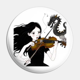 Dragon and the Violin Playing Girl Pin