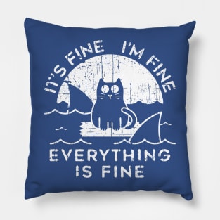 Vintage Cat It's Fine I'm Fine Everything Is Fine White Pillow