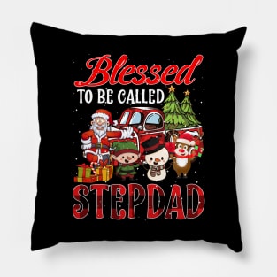 Blessed To Be Called Stepdad Christmas Buffalo Plaid Truck Pillow