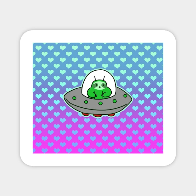 Alien UFO Sloth - Ombre Hearts Magnet by saradaboru