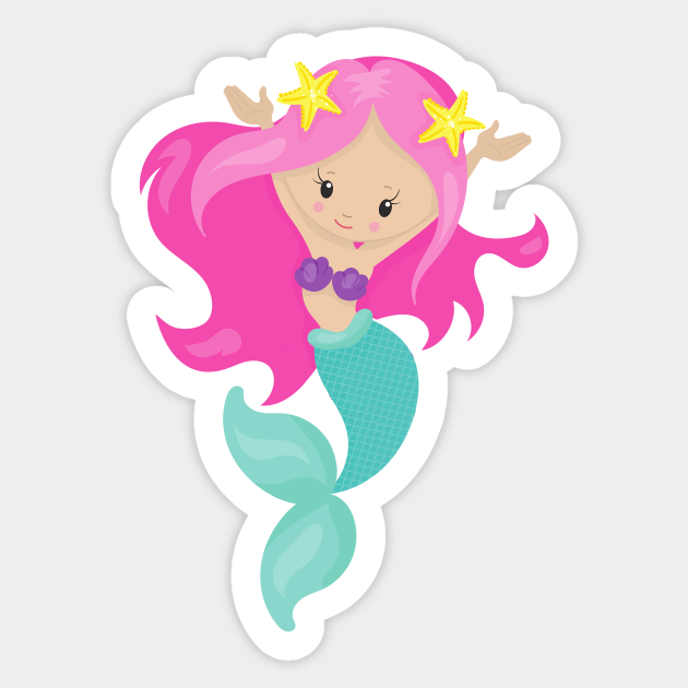 Cute Mermaid Little Mermaid Starfish Pink Hair Cute Mermaid Sticker Teepublic