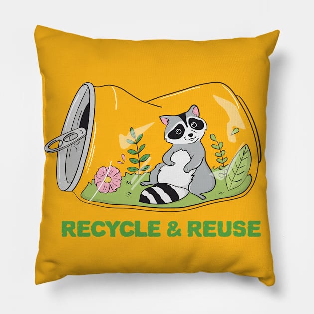 Environmental Recycle & Reuse Raccoon with Plants in a Can Pillow by Inspire Enclave