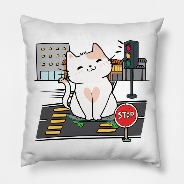 Funny Persian cat is on a skateboard Pillow by Pet Station