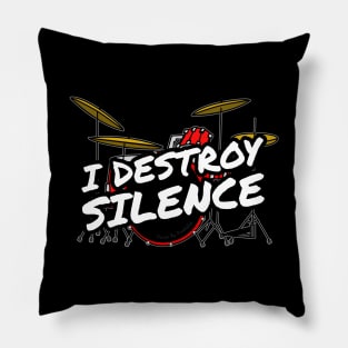 I Destroy Silence Drummer Funny (Red) Pillow