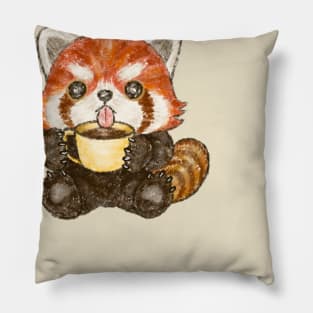 Red panda coffee time Pillow