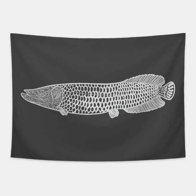 Arapaima - hand drawn detailed huge fish drawing Tapestry by Green Paladin