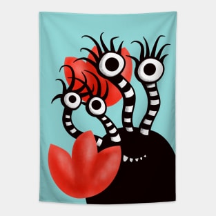 Cute Monster With Four Eyes Abstract Tulips Tapestry